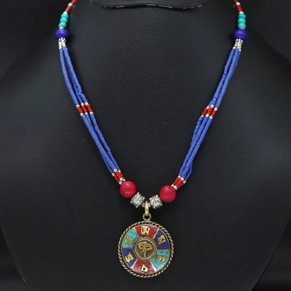 Tibetan silver Lapis, turquoise and coral Nepali necklace - Picture 2 of 9
